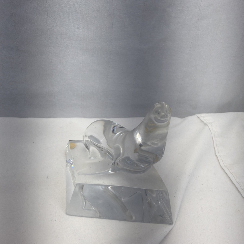 Baccarat Crystal Figurines Seal Resting on Iceberg Paperweight Art Glass
